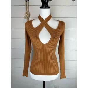 NWT MINKPINK Gianna Knit Long Sleeve Top Pecan Size Medium